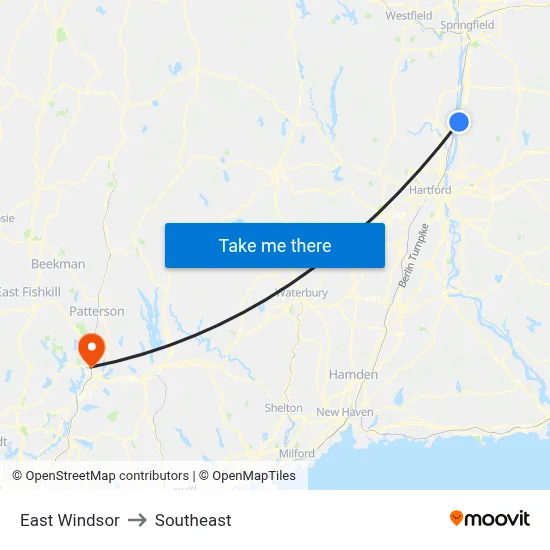 East Windsor to Southeast map