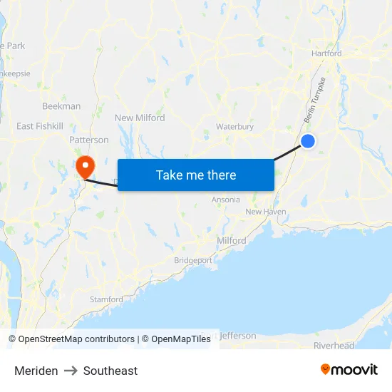 Meriden to Southeast map