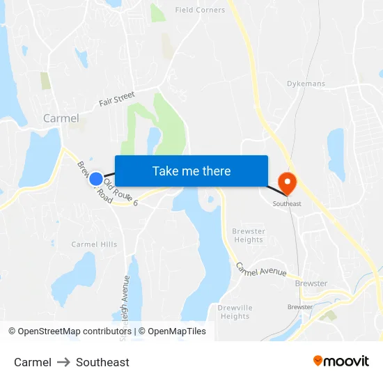 Carmel to Southeast map