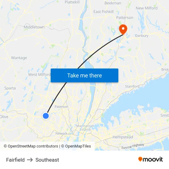 Fairfield to Southeast map