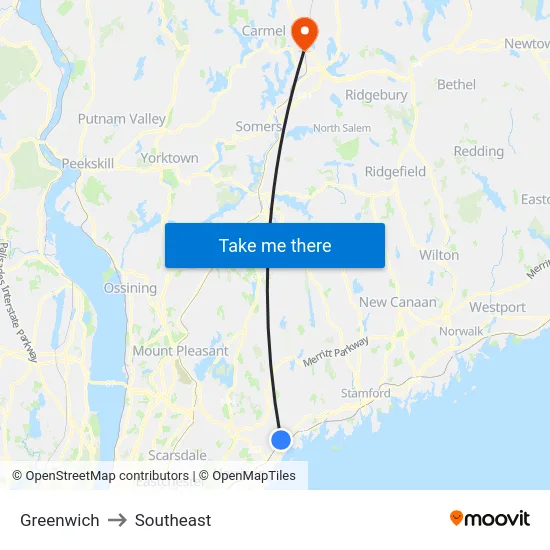 Greenwich to Southeast map
