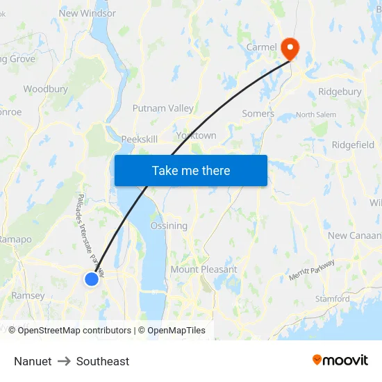 Nanuet to Southeast map