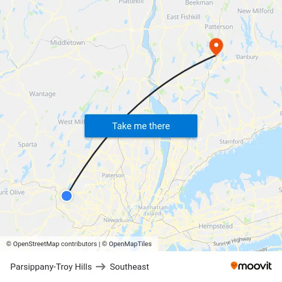 Parsippany-Troy Hills to Southeast map