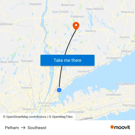 Pelham to Southeast map