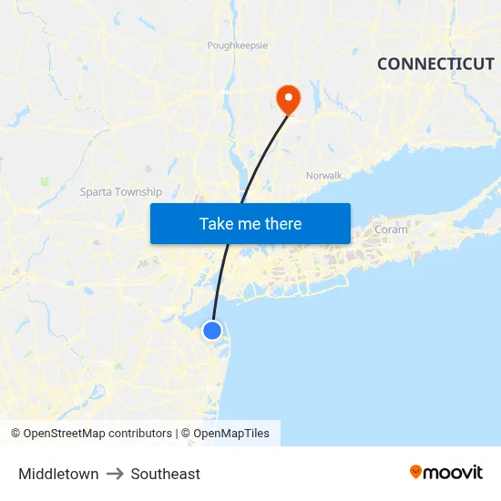 Middletown to Southeast map