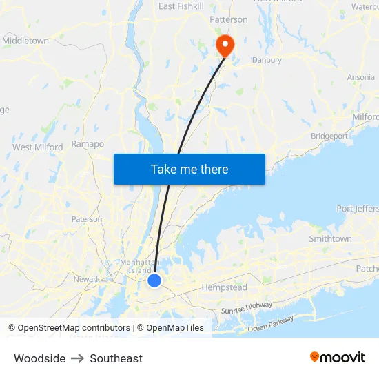 Woodside to Southeast map