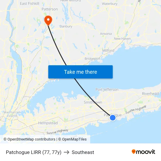 Patchogue LIRR (77, 77y) to Southeast map