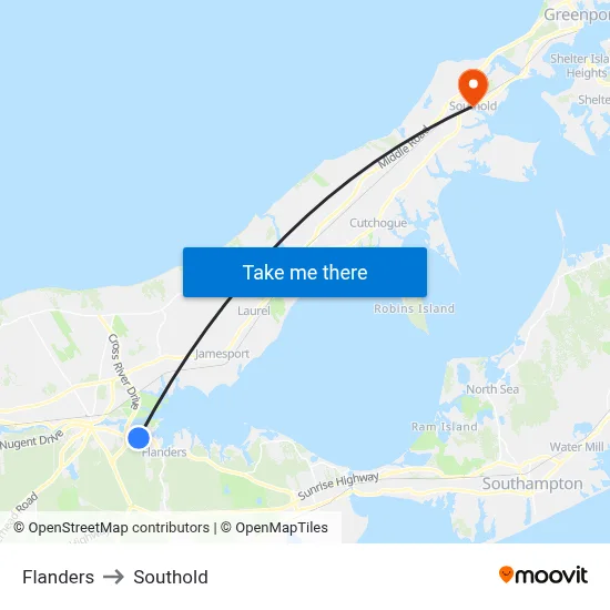 Flanders to Southold map