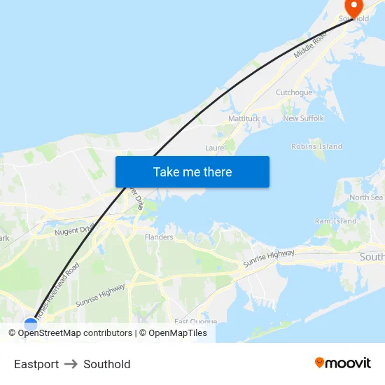 Eastport to Southold map
