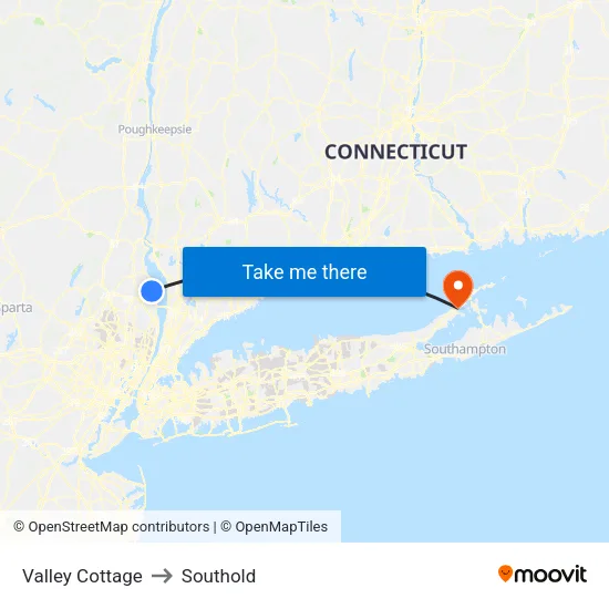 Valley Cottage to Southold map