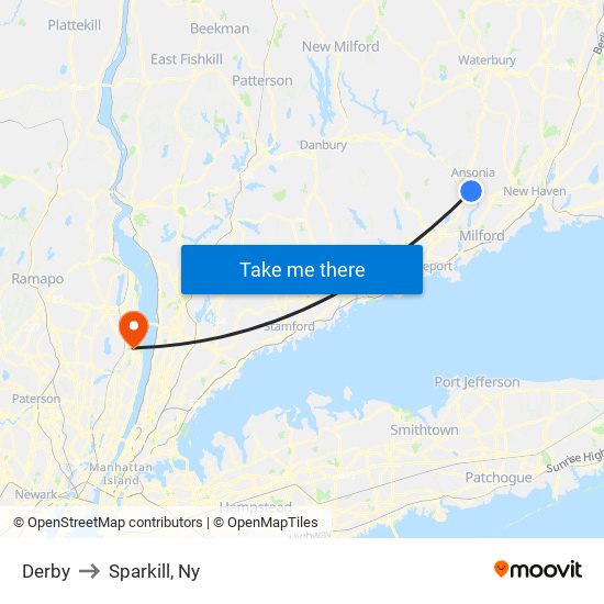 Derby to Sparkill, Ny map