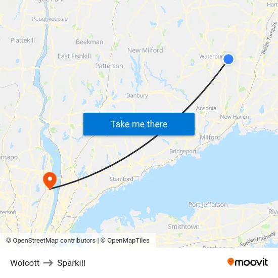 Wolcott to Sparkill map