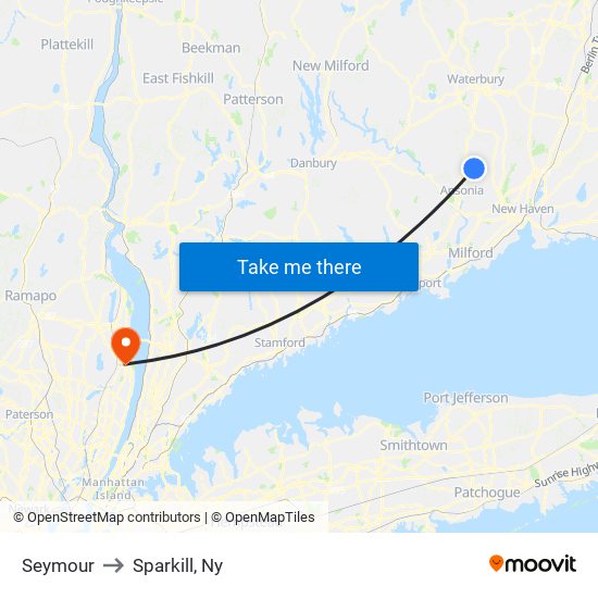 Seymour to Sparkill, Ny map