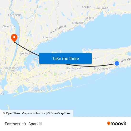 Eastport to Sparkill map