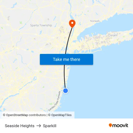 Seaside Heights to Sparkill map