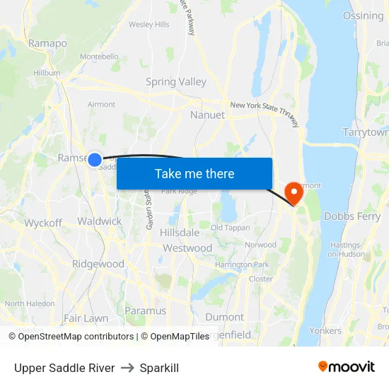 Upper Saddle River to Sparkill map