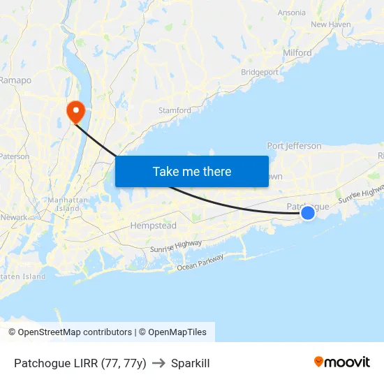 Patchogue LIRR (77, 77y) to Sparkill map