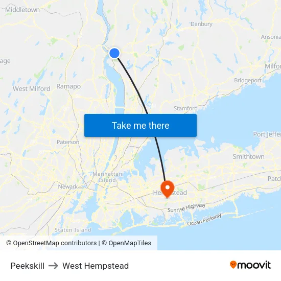 Peekskill to West Hempstead map