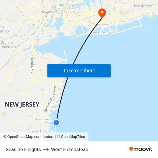 Seaside Heights to West Hempstead map