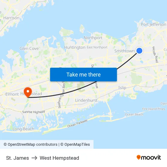 St. James to West Hempstead map