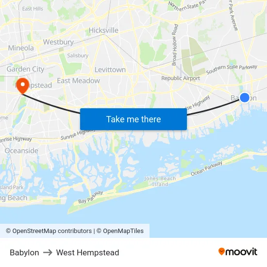 Babylon to West Hempstead map