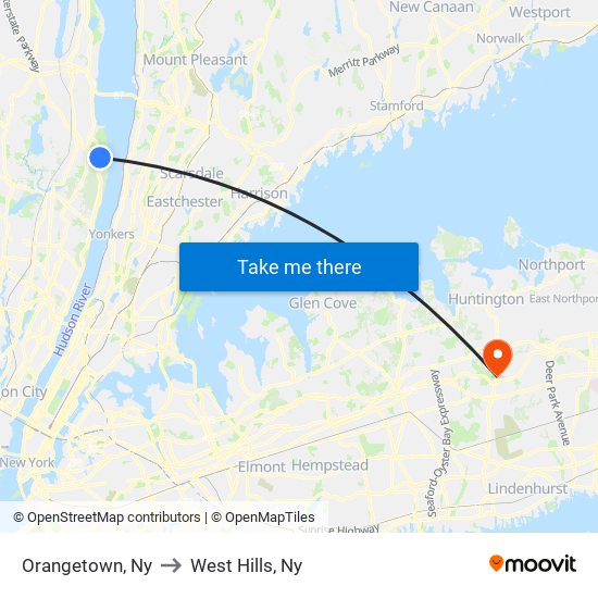 Orangetown, Ny to West Hills, Ny map