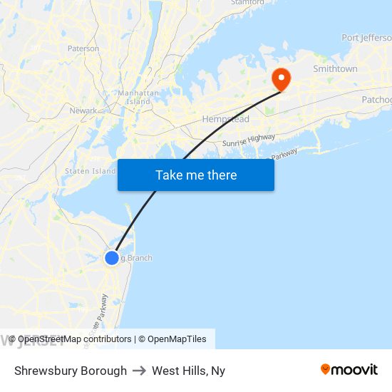 Shrewsbury Borough to West Hills, Ny map