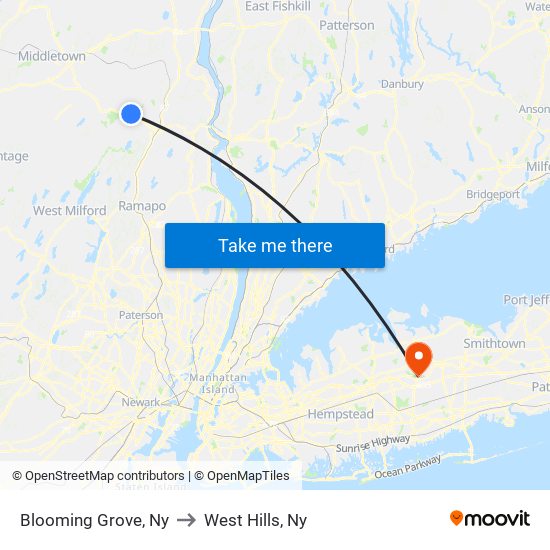 Blooming Grove, Ny to West Hills, Ny map