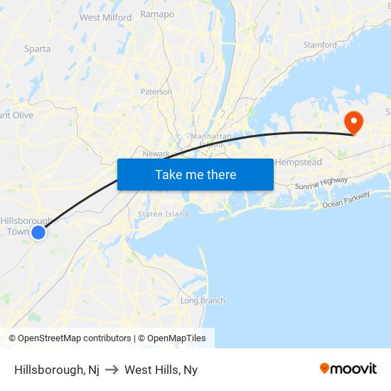 Hillsborough, Nj to West Hills, Ny map