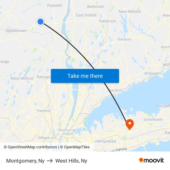 Montgomery, Ny to West Hills, Ny map