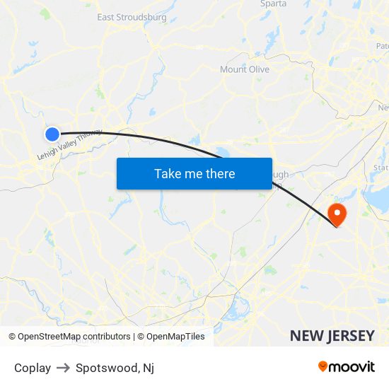 Coplay to Spotswood, Nj map