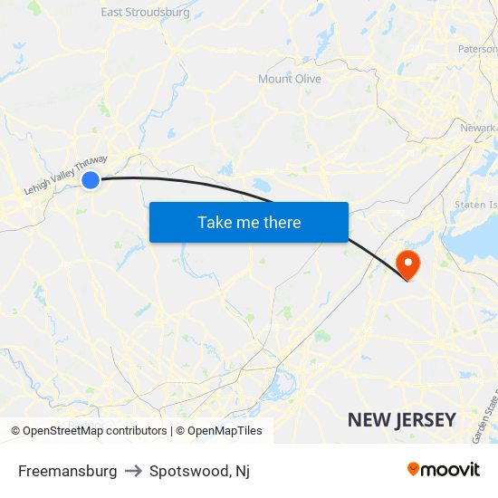 Freemansburg to Spotswood, Nj map