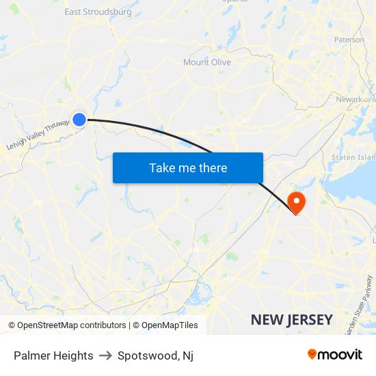 Palmer Heights to Spotswood, Nj map