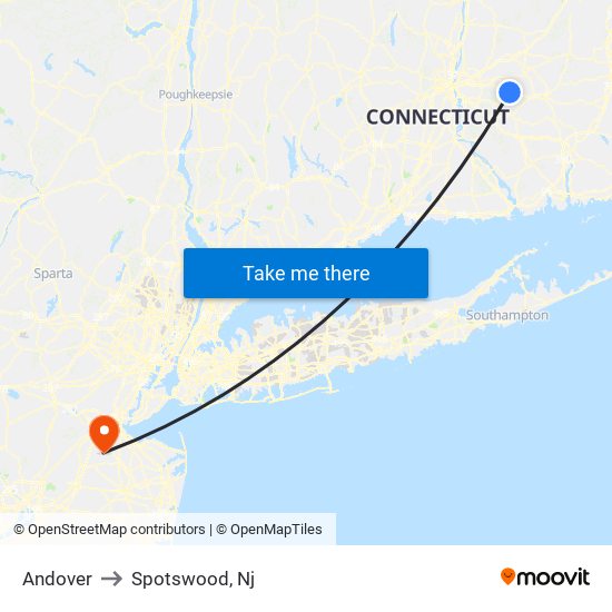 Andover to Spotswood, Nj map