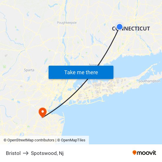 Bristol to Spotswood, Nj map