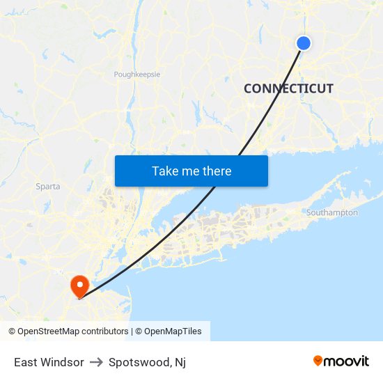 East Windsor to Spotswood, Nj map