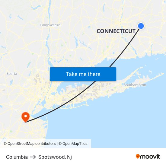 Columbia to Spotswood, Nj map
