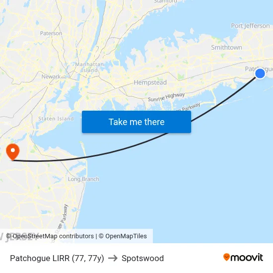 Patchogue LIRR (77, 77y) to Spotswood map
