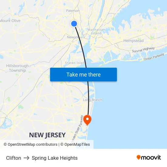 Clifton to Spring Lake Heights map