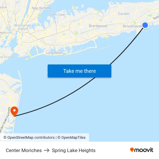 Center Moriches to Spring Lake Heights map