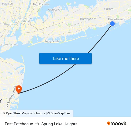 East Patchogue to Spring Lake Heights map