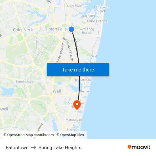 Eatontown to Spring Lake Heights map