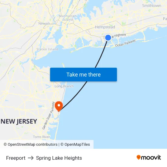 Freeport to Spring Lake Heights map