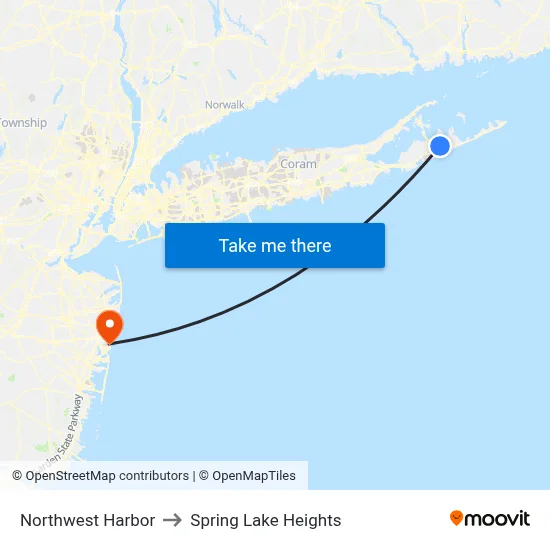 Northwest Harbor to Spring Lake Heights map