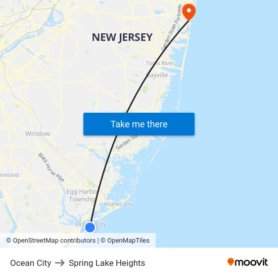 Ocean City to Spring Lake Heights map
