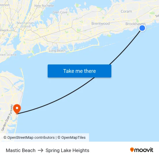 Mastic Beach to Spring Lake Heights map