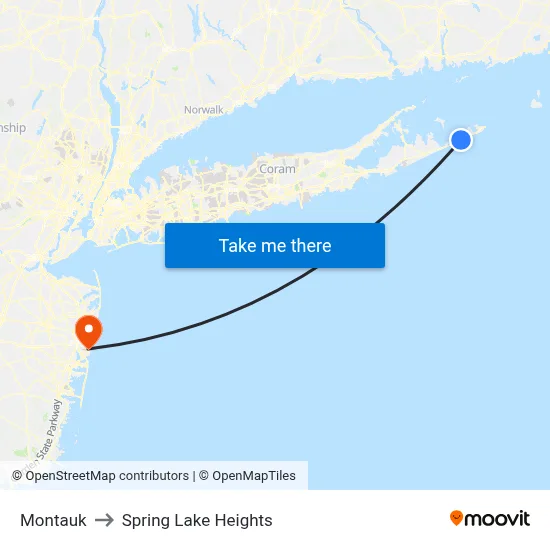 Montauk to Spring Lake Heights map