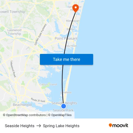 Seaside Heights to Spring Lake Heights map