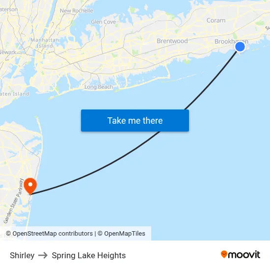 Shirley to Spring Lake Heights map