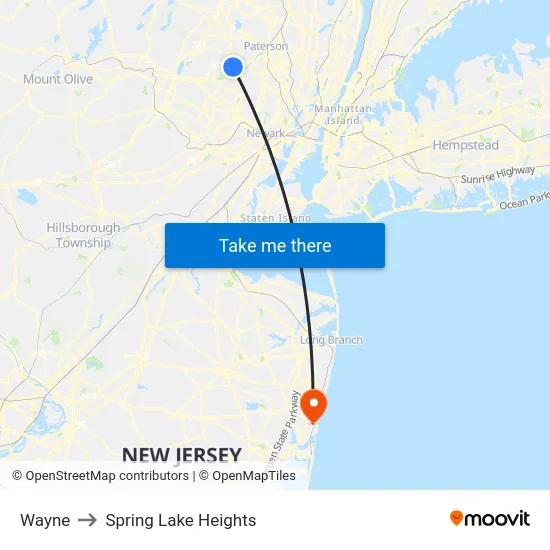 Wayne to Spring Lake Heights map